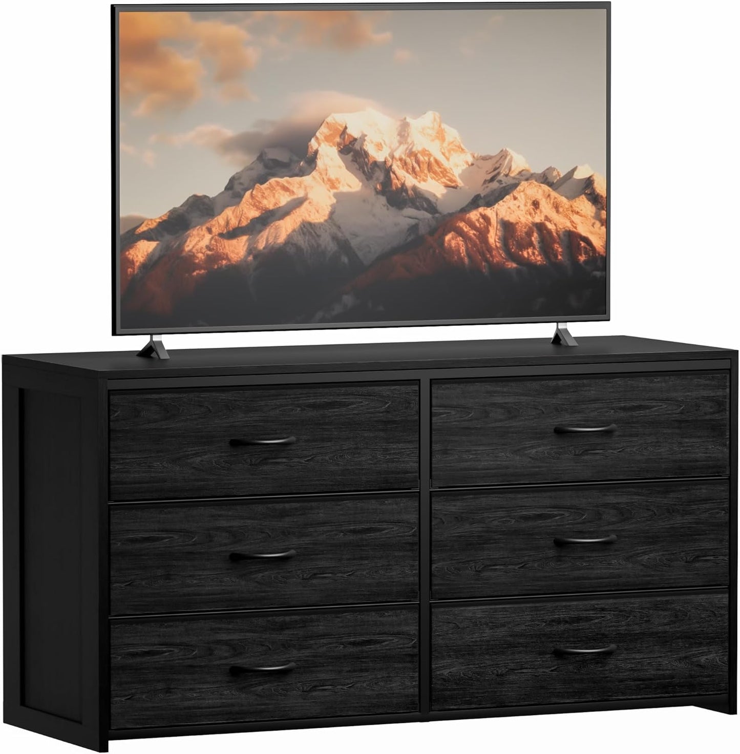 Black 6-Drawer Dresser & TV Stand - Multi-Functional Wooden & Fabric Storage for Bedroom to Living Room