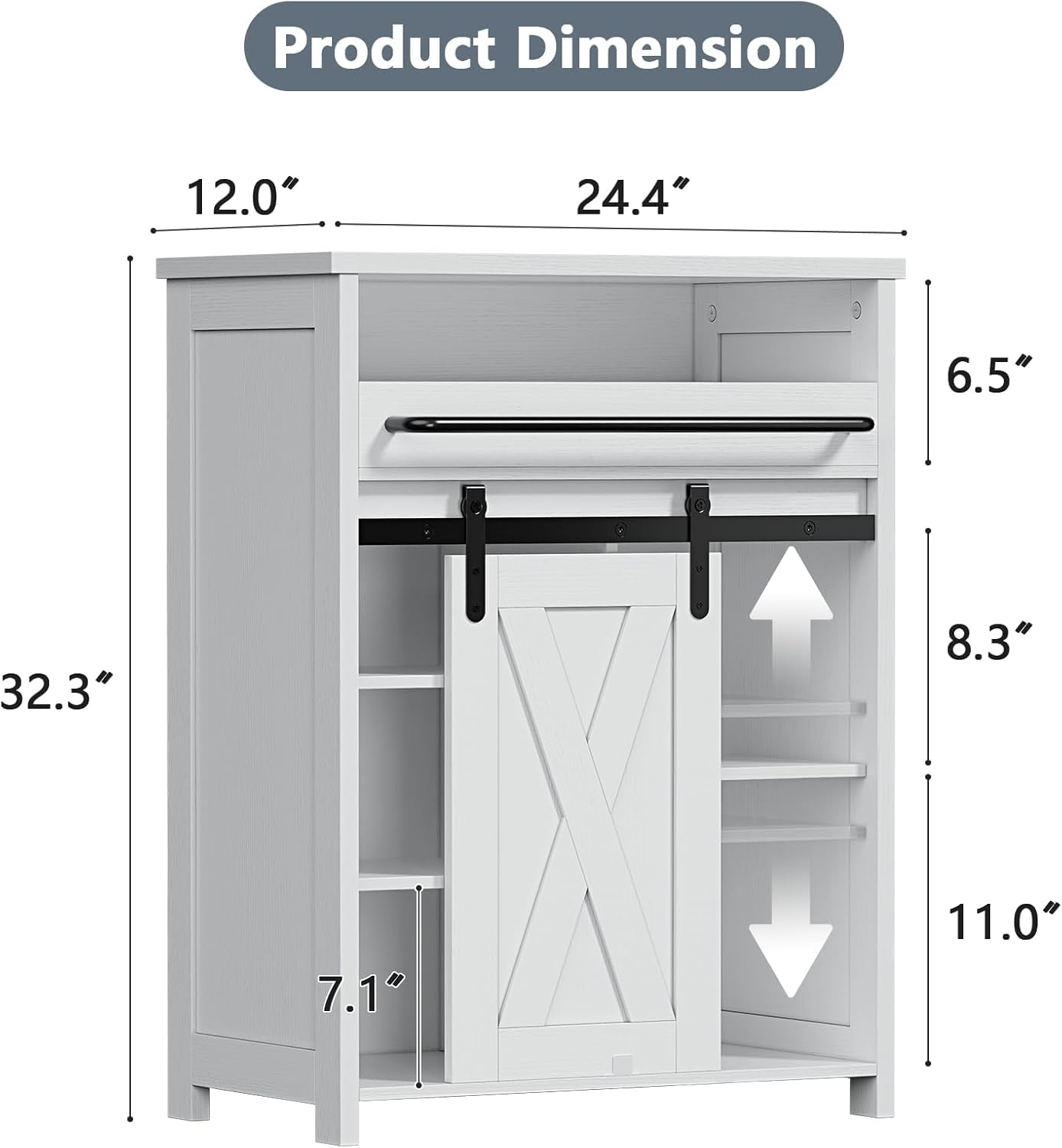 White Farmhouse Sliding Door Cabinet with Tray Drawer | Bathroom, Kitchen & Living Room Storage